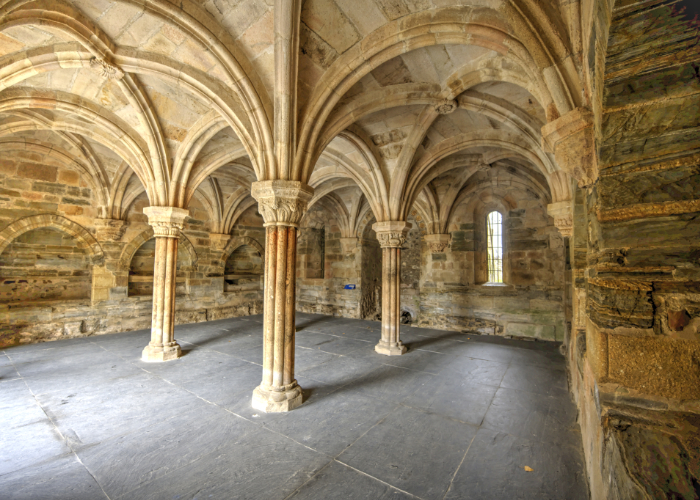 Sala capitular del monasterio de Carracedo desde el ángulo suroeste